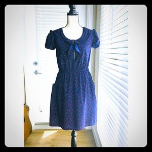 Max Navy Blue Polka Dot Dress Red Heels Print